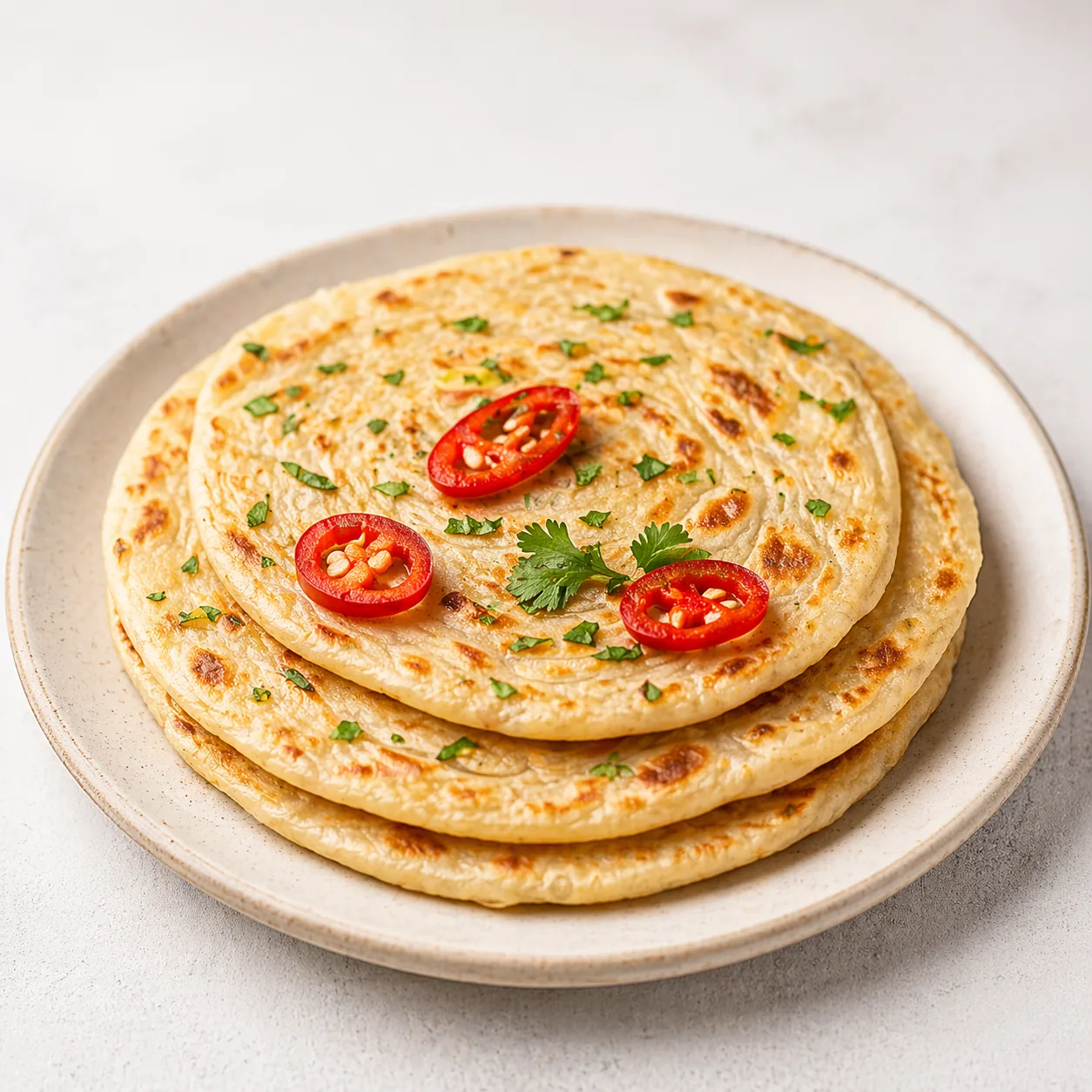 Paratha servi avec piments et épices
